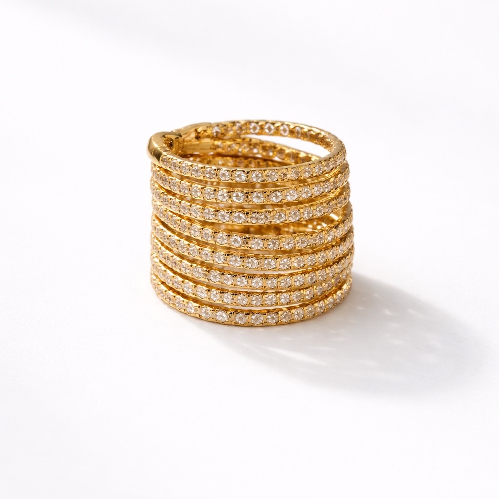 Gold Plated Multi Band Statement Ring, Textured S… - image 5